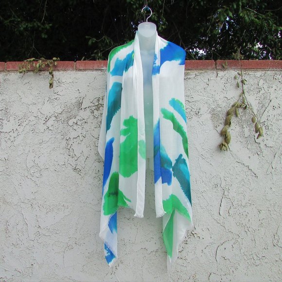 Lands End watercolor summer shawl 80"X32" - Picture 1 of 6